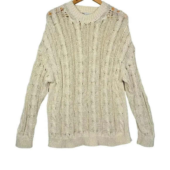Zara Sweaters - NWOT ZARA Retro Cozy Fall Loose Rib Cream Knit Pullover Sweater Size XL